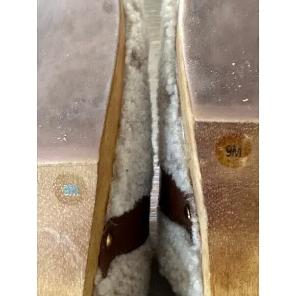 Tory Burch Shearling Clogs Women’s Size 9 Jessa Mules Tan Beige Gold Chain Shoes - Picture 12 of 15